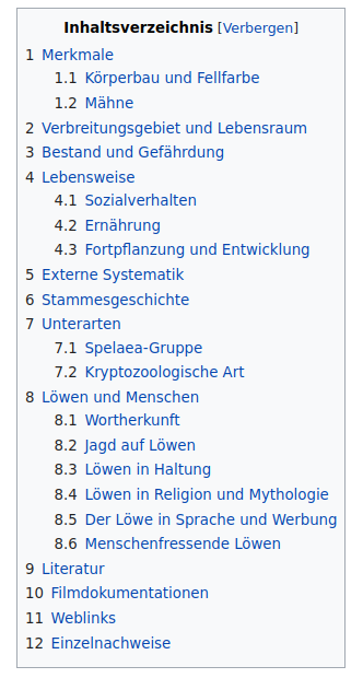 Beispiel Wikipedia Inhaltsverzeichnis