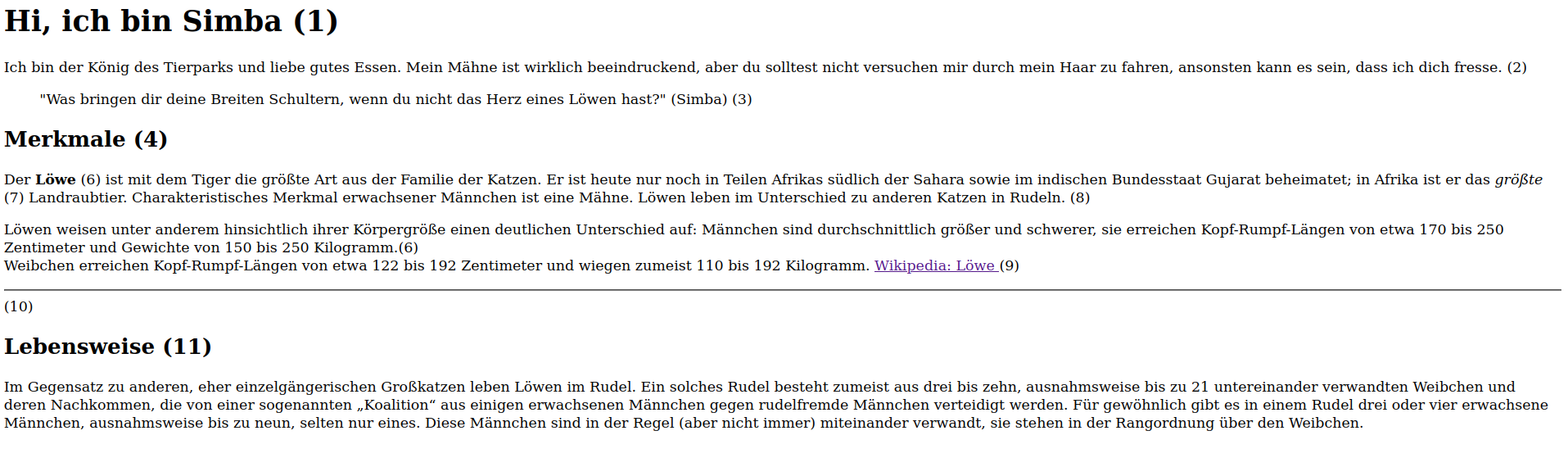 Beispiel Website ohne Tabelle